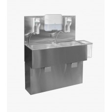 Бесконтактный умывальник К5 со стенкой, навесной, сдвоенный с корзиной Бесконтактный умывальник К5 со стенкой, навесной, сдвоенный с корзиной